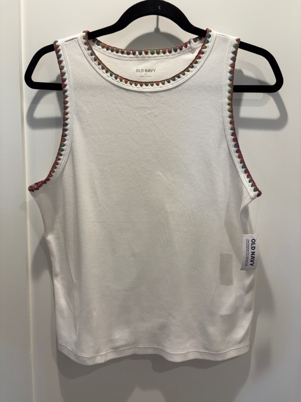 Old Navy White Tank with Multicolor Embroidered Trim